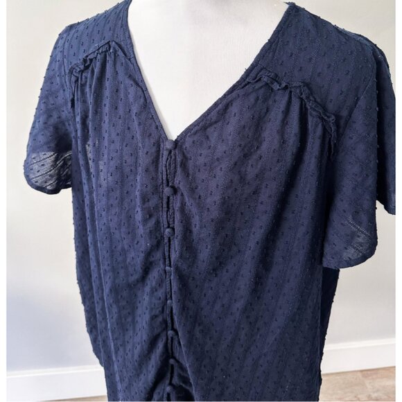 Lane Bryant Navy Button Down Lace Top - Picture 4 of 8